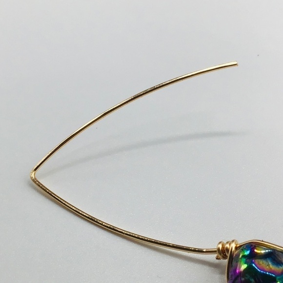 GEM Earrings Quartz Crystal Points Titanium Oil Slick Coating Ear Wire Boho - Picture 3 of 7